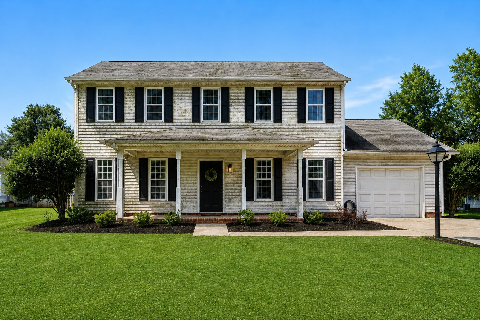 Dirty, mildew-stained siding before house washing