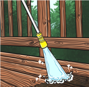 Pressure washing a wood deck